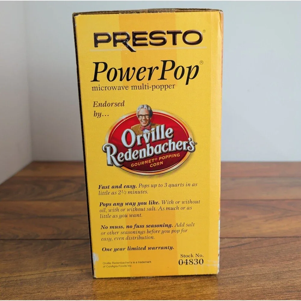 Vintage Presto 04830 PowerPop Microwave Multi-Popper Popcorn Kernel Orville NEW